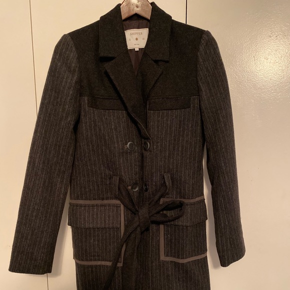 Charcoal Wool Suiting Coat with Belt - Picture 2 of 4